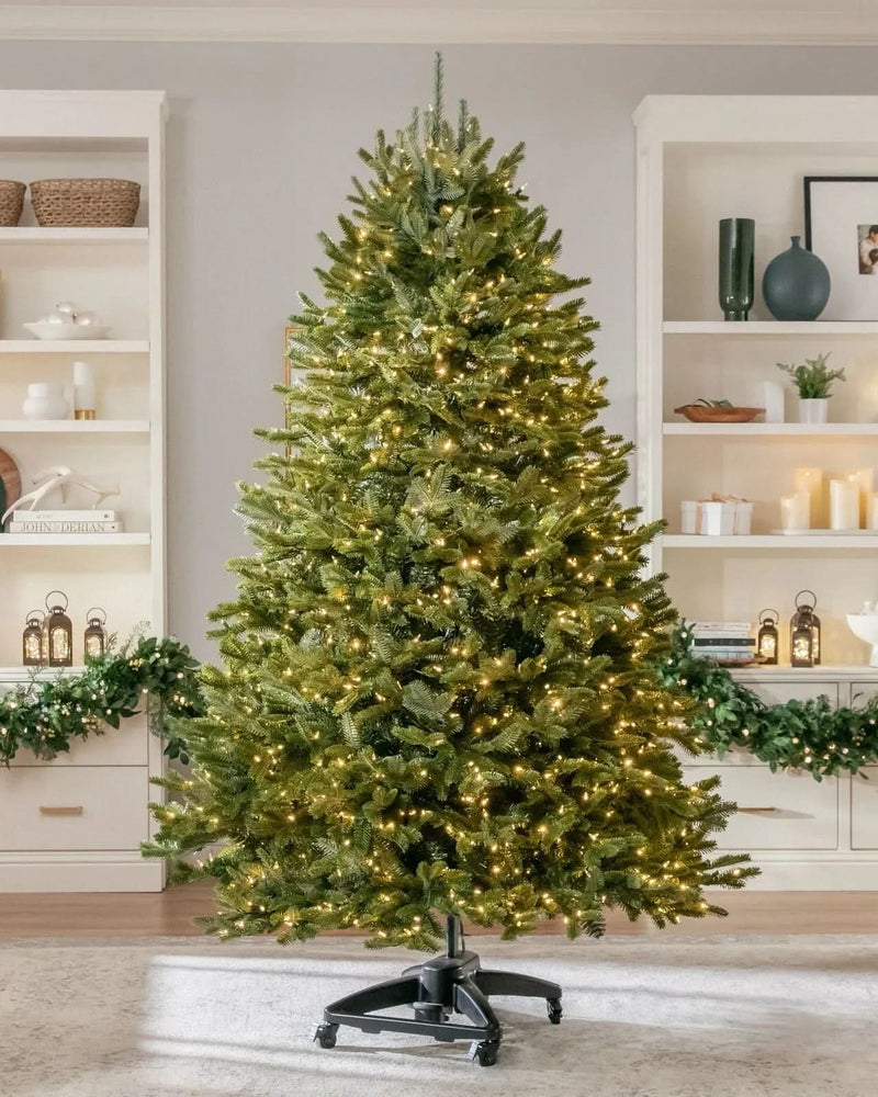 Árbol de Navidad Verde Premium con Ramas Articuladas, Base Metálica con Ruedas y Micro LEDs Integrados
